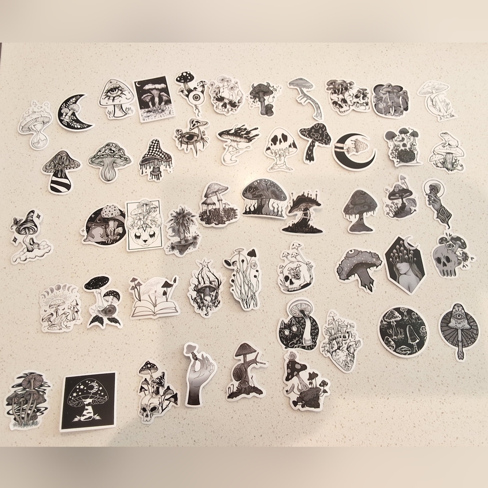 NEW 50 PCS DARK GOTHIC MUSHROOM STICKERS BLACK WHITE AESTHETIC